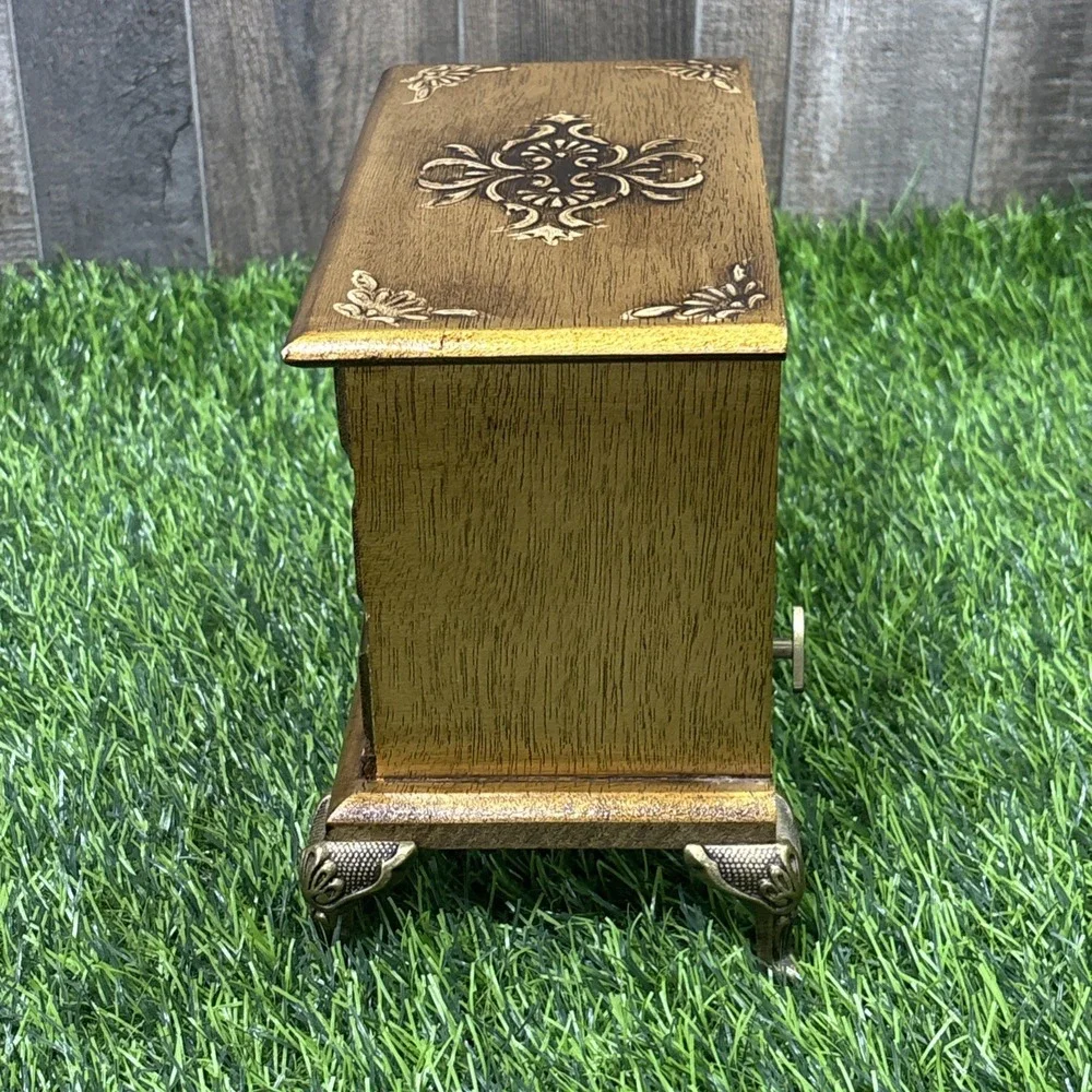 Vintage Florentine Music Jewelry Box Made in Japan Gold Gilt Wood 3 Drawer